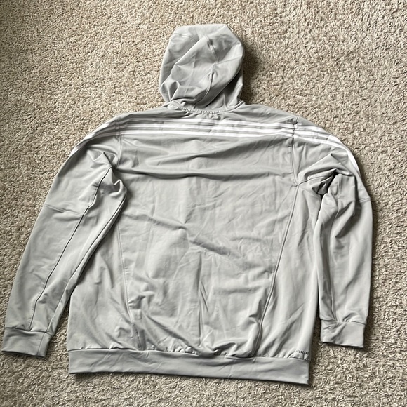 EUC Adidas Aeroready Gray/White Stripes Primegreen Zip Up Hoodie Jacket Size 2XL - Picture 6 of 10